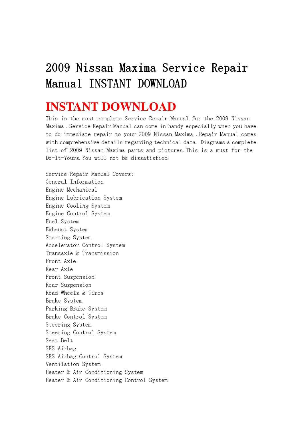 2009 Nissan Maxima Service Manual